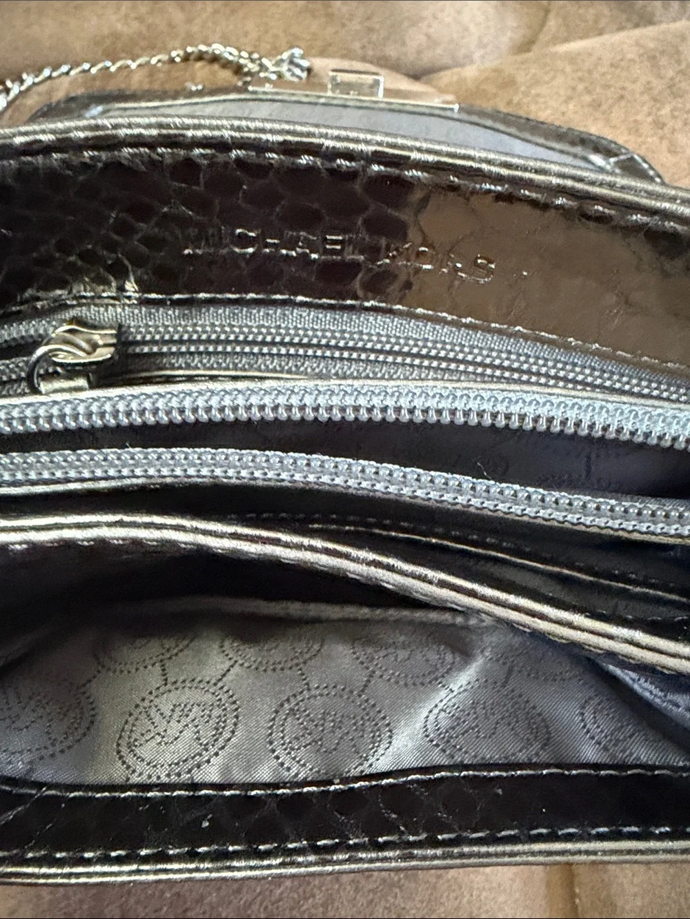 Michael Kors Silver Metallic Snake-Embossed Crossbody Bag NWOT